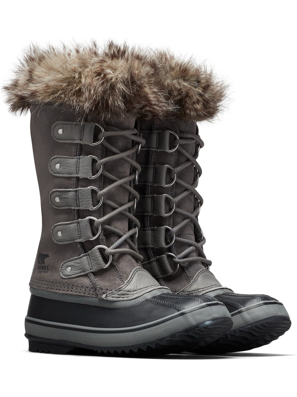 Sorel Women's Gray Faux Fur Trim Waterproof Lace-Up Winter Boots